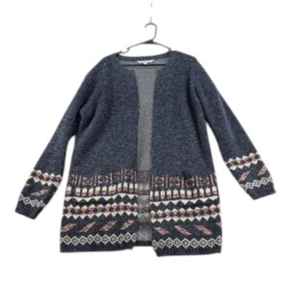 Davi & Dani Sweater Long Cardigan White & Pink Accents Women's Size L